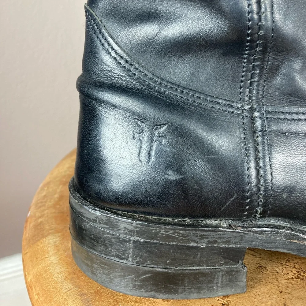 Vintage Frye Square Toe Black Leather Boots - Size 9 1/2